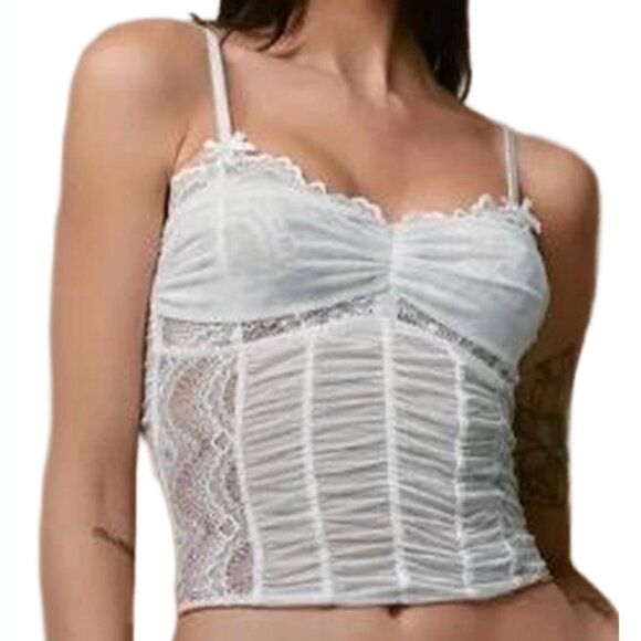 I.AM.GIA White Lace Corset Cami Top Ruched Bow Detail Y2K Fully Lined XL - Picture 12 of 14